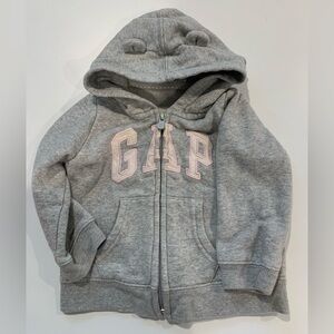 6/$20 Baby GAP Kids Gray and Pink bear ears Hoodie zip up